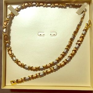 Necklace and bracelet set tricolor